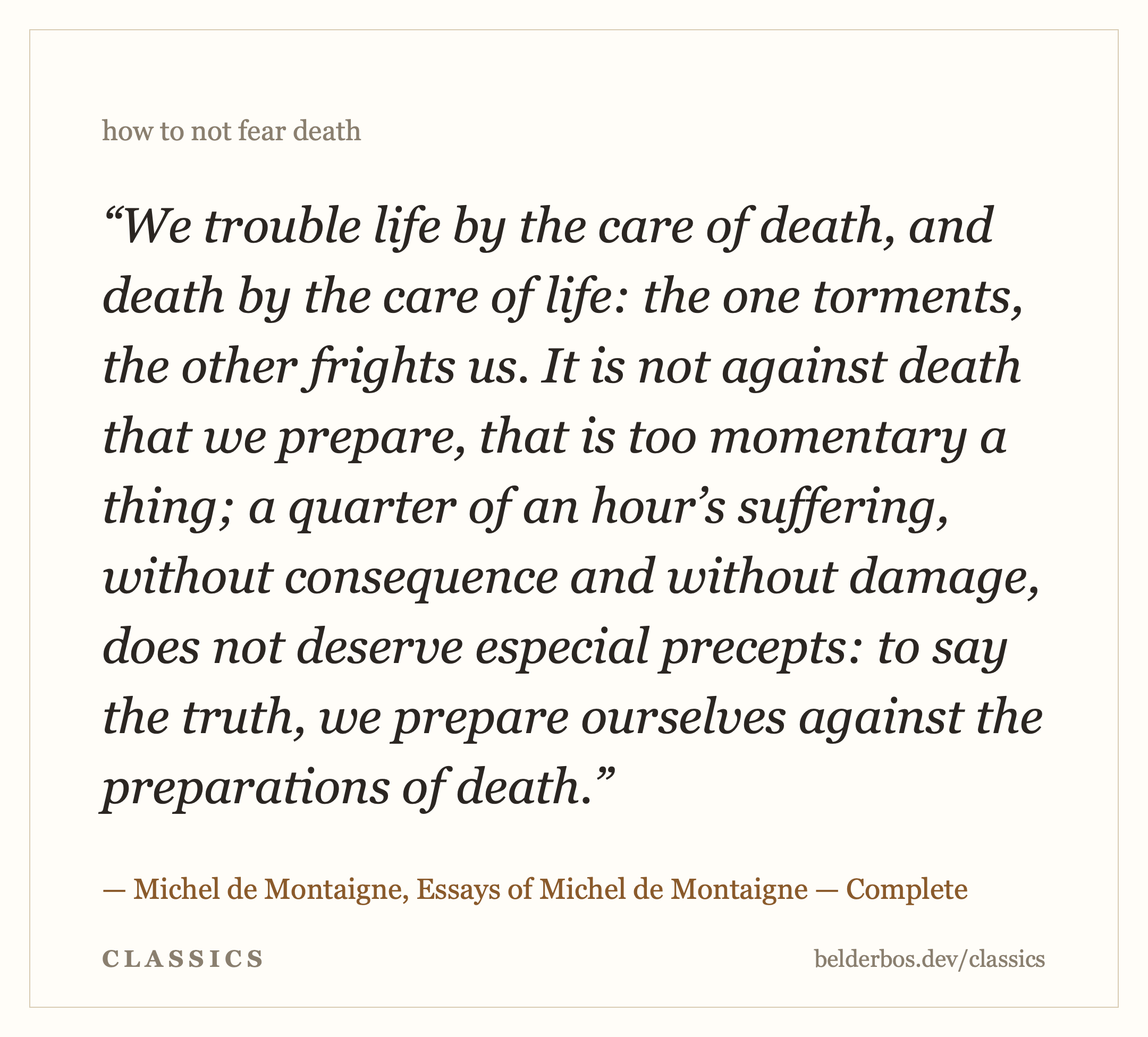 Classics result: Montaigne on the fear of death