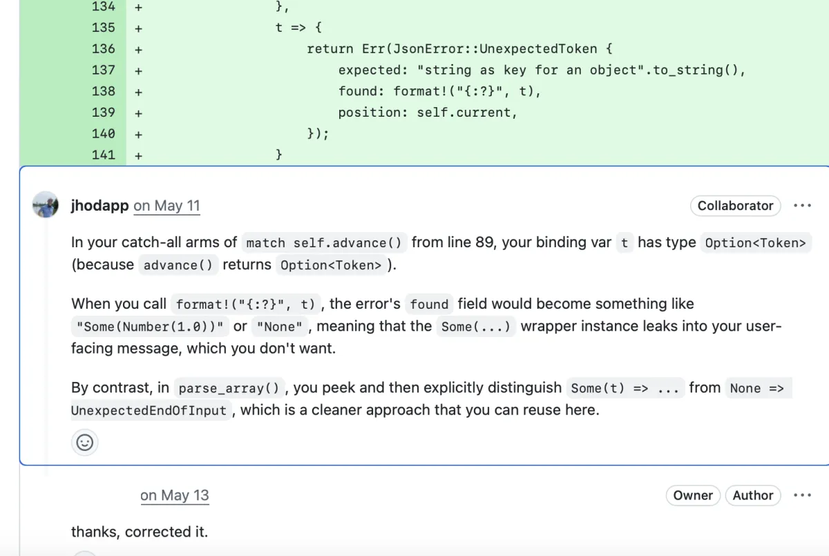Code review on error messages