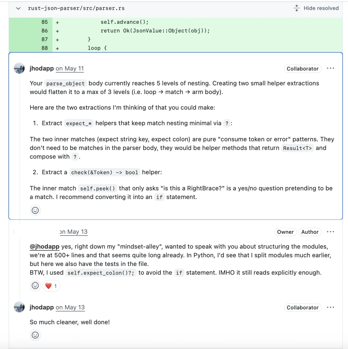 Code review on readability