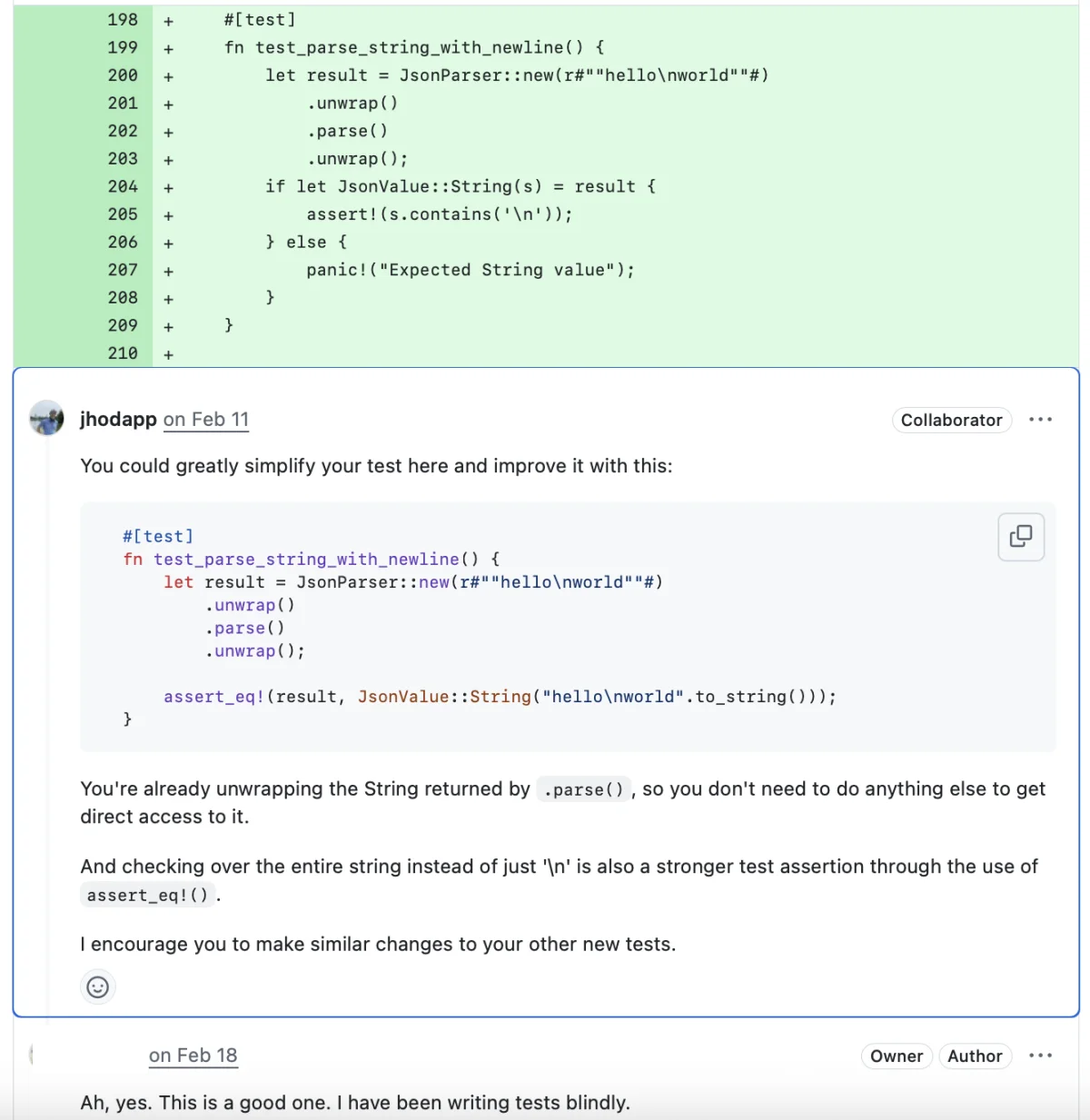 Code review on testing