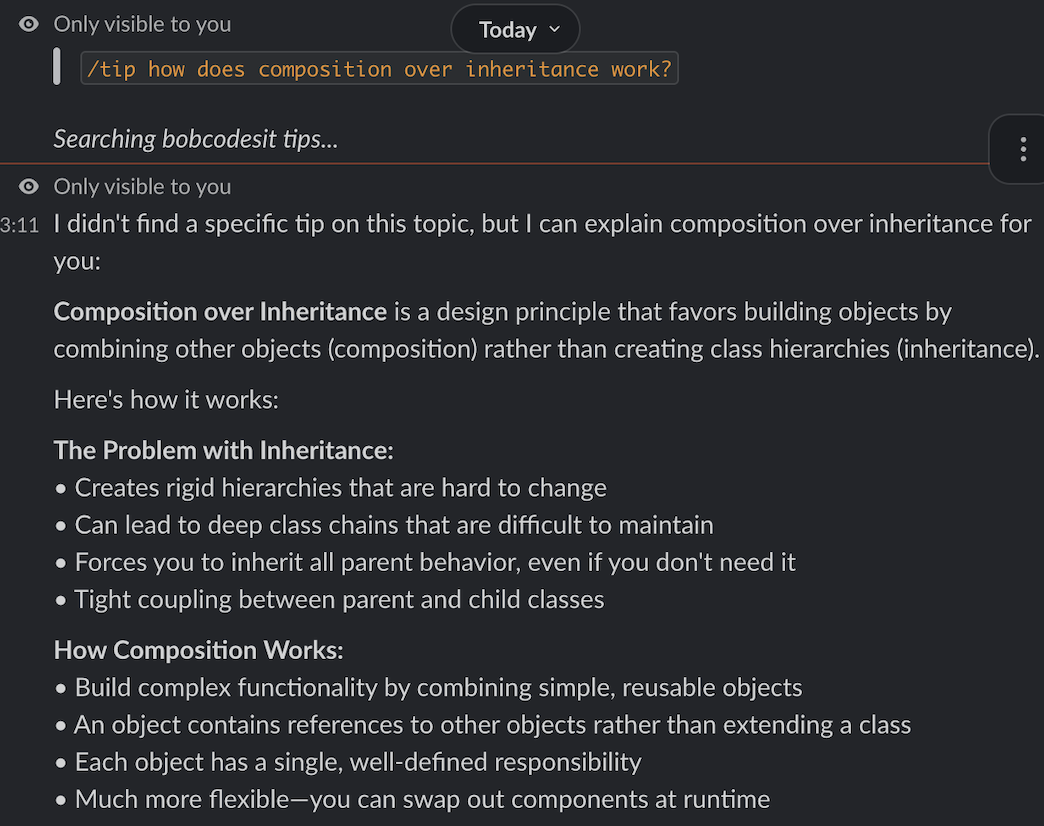 Slack bot falling back to general knowledge when no specific tip is found