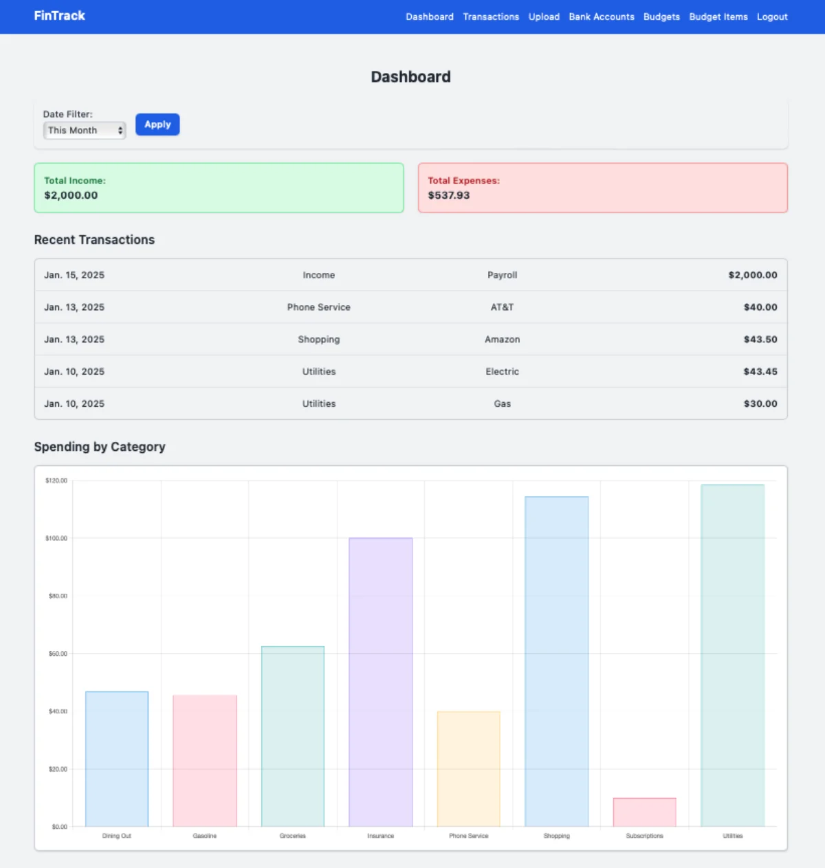 FinTrack screenshot