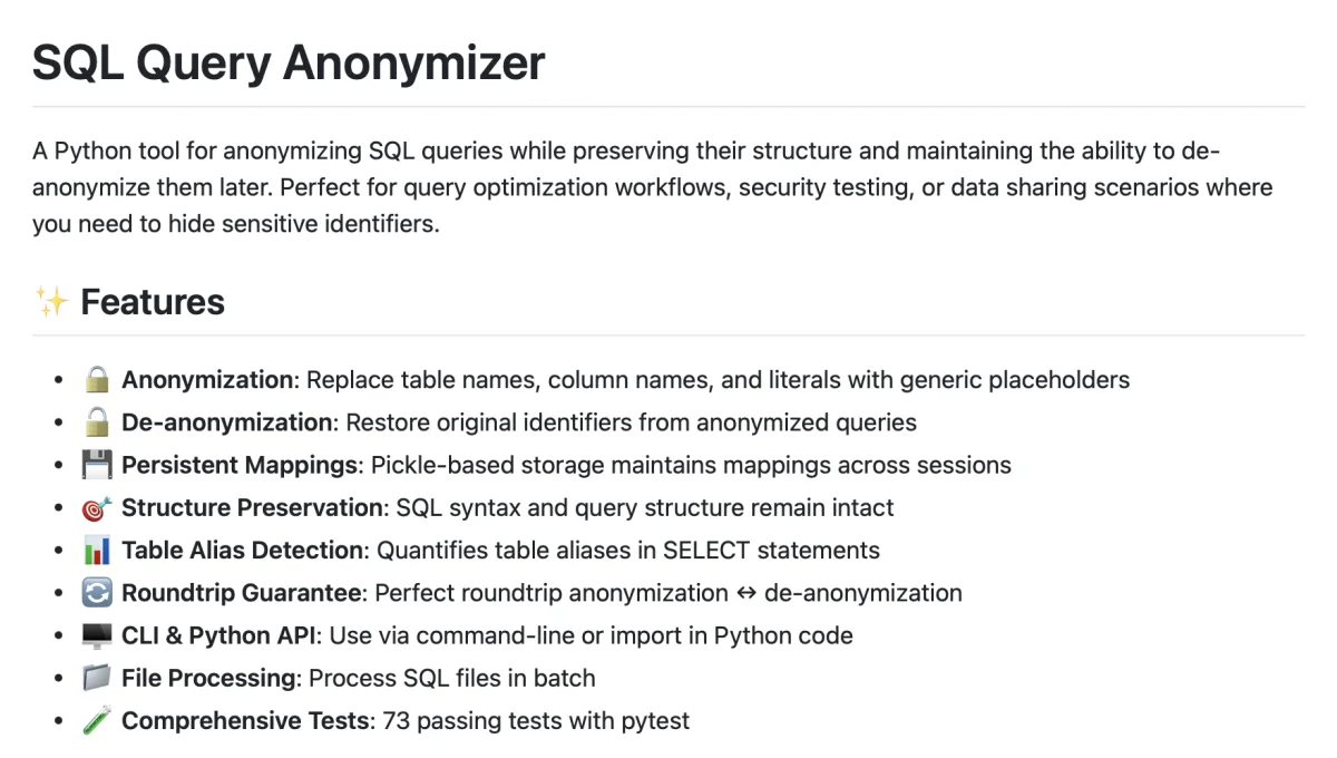 SQL Query Anonymizer screenshot