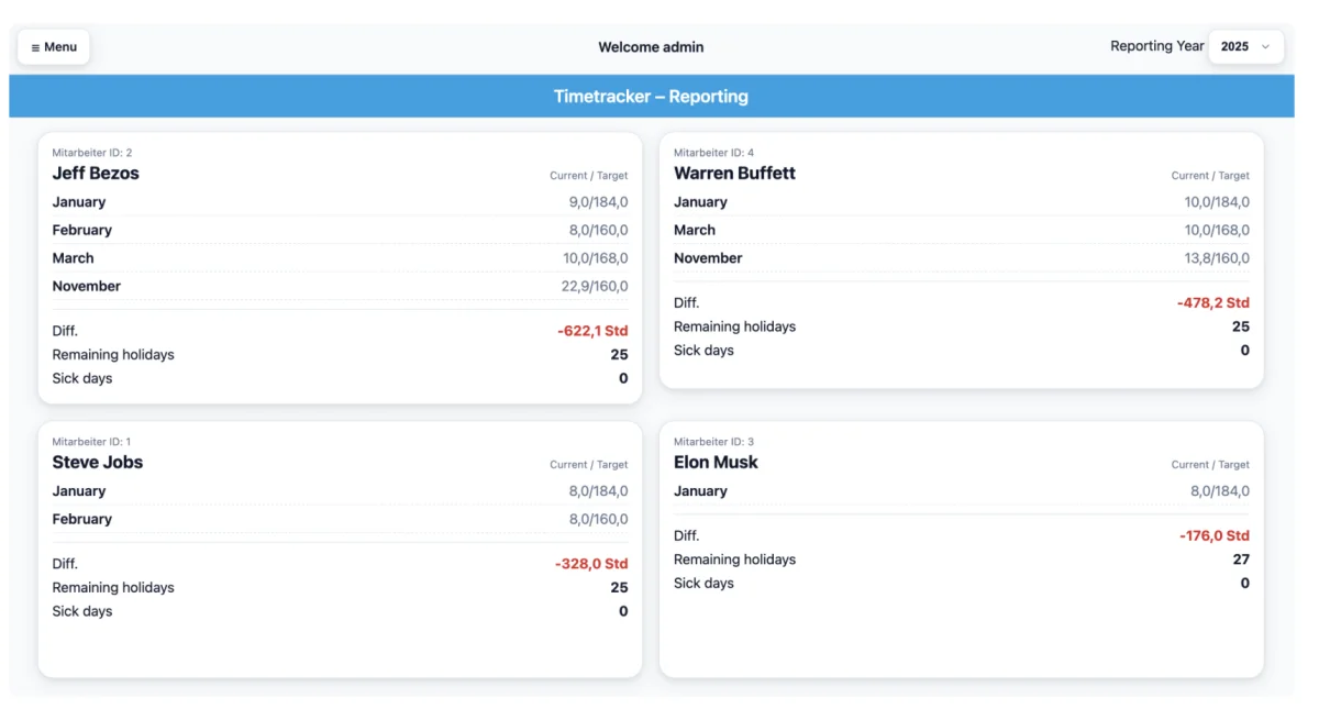Timetracker screenshot